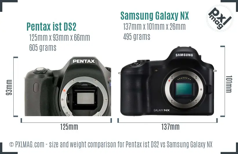 Pentax ist DS2 vs Samsung Galaxy NX size comparison