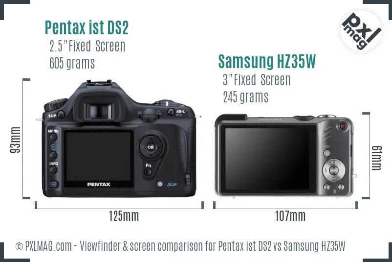 Pentax ist DS2 vs Samsung HZ35W Screen and Viewfinder comparison