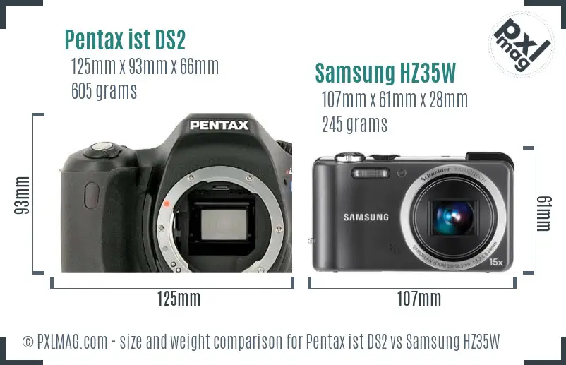 Pentax ist DS2 vs Samsung HZ35W size comparison
