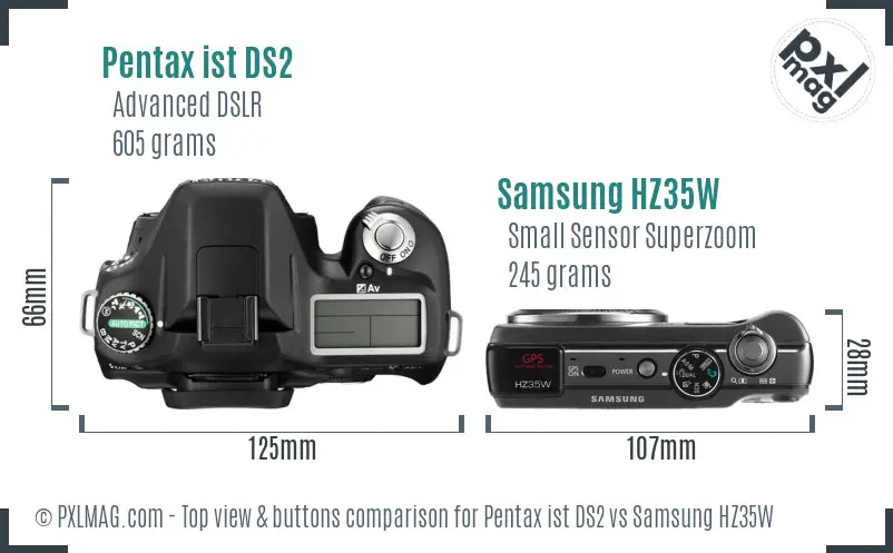 Pentax ist DS2 vs Samsung HZ35W top view buttons comparison