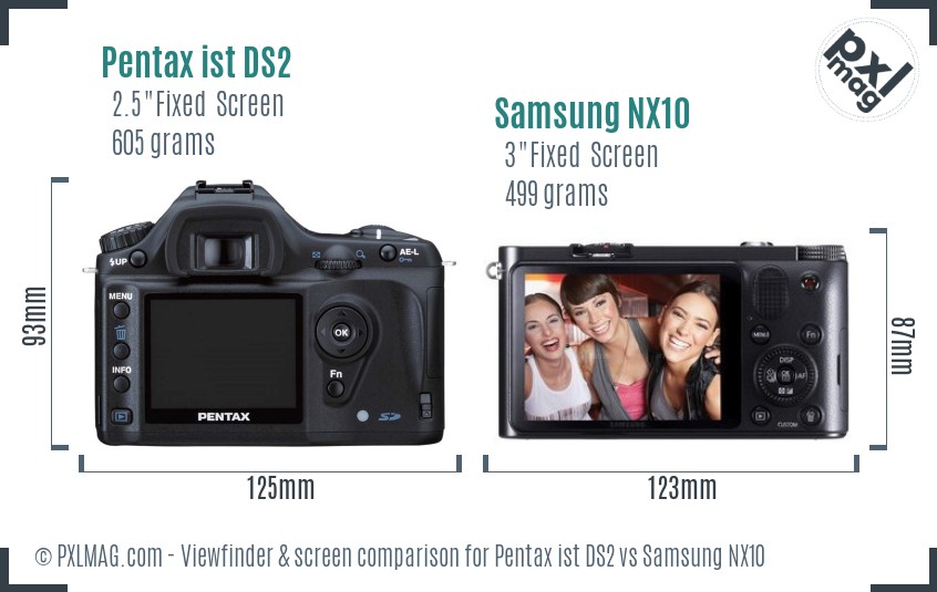 Pentax ist DS2 vs Samsung NX10 Screen and Viewfinder comparison