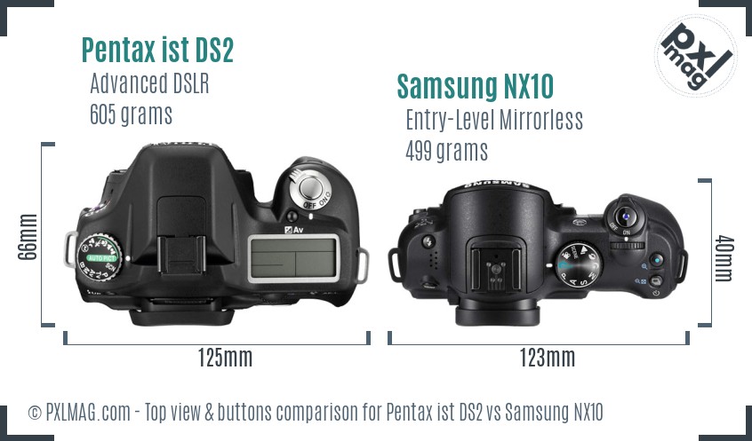Pentax ist DS2 vs Samsung NX10 top view buttons comparison