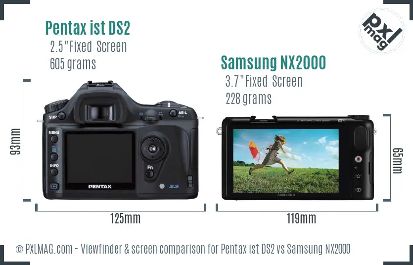 Pentax ist DS2 vs Samsung NX2000 Screen and Viewfinder comparison