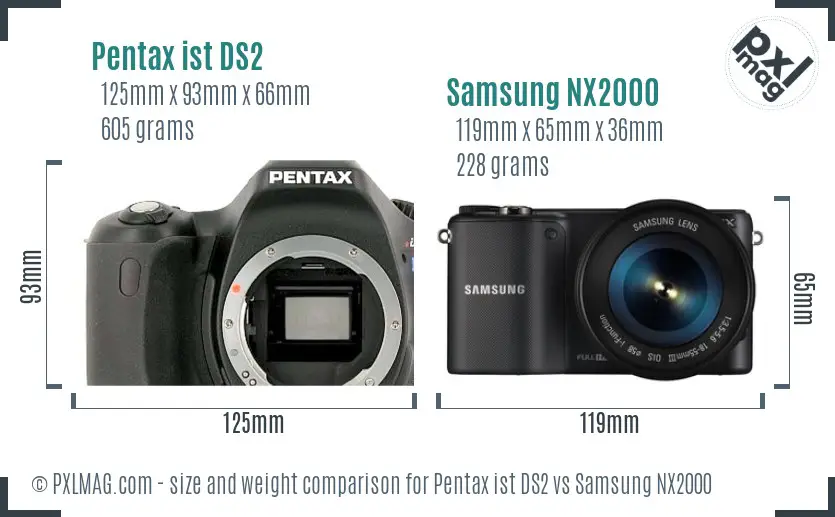 Pentax ist DS2 vs Samsung NX2000 size comparison