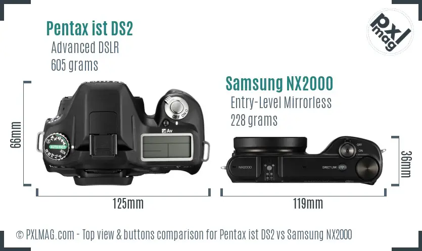 Pentax ist DS2 vs Samsung NX2000 top view buttons comparison