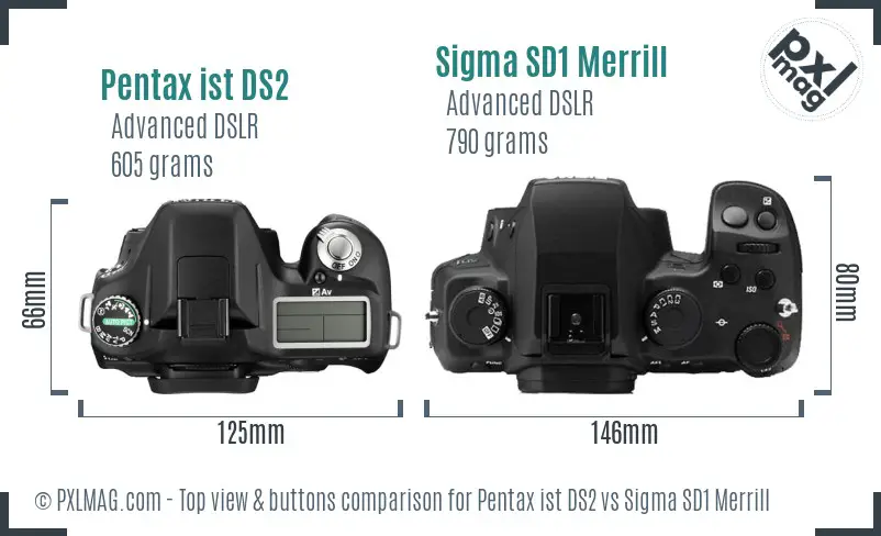 Pentax ist DS2 vs Sigma SD1 Merrill top view buttons comparison Pentax ist DS2 vs Sigma SD1 Merrill top view buttons comparison
