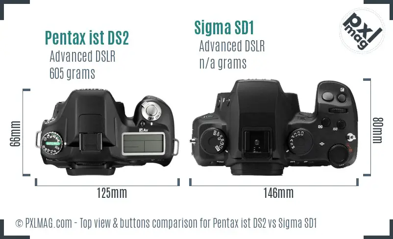 Pentax ist DS2 vs Sigma SD1 top view buttons comparison Pentax ist DS2 vs Sigma SD1 top view buttons comparison