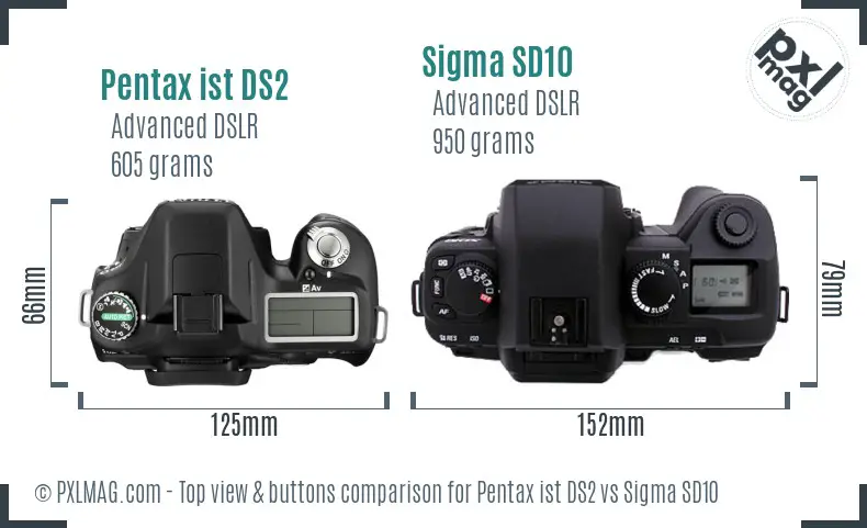 Pentax ist DS2 vs Sigma SD10 top view buttons comparison