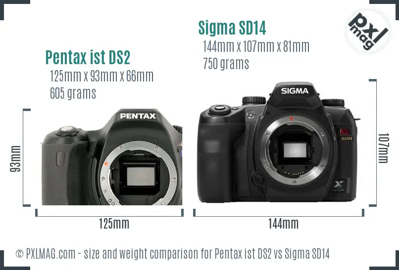 Pentax ist DS2 vs Sigma SD14 size comparison