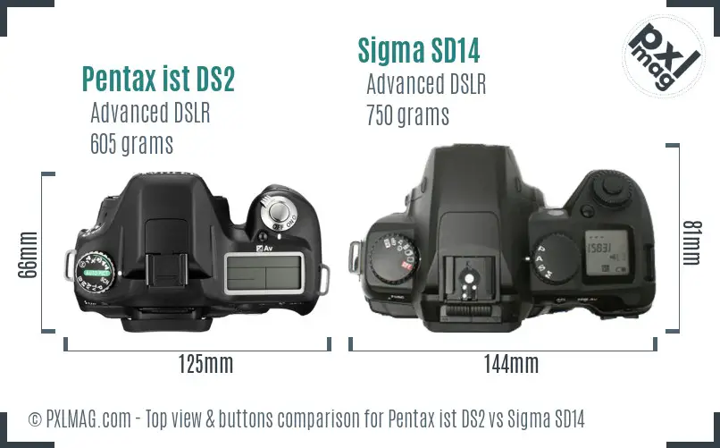 Pentax ist DS2 vs Sigma SD14 top view buttons comparison