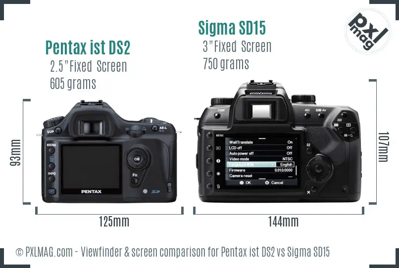 Pentax ist DS2 vs Sigma SD15 Screen and Viewfinder comparison