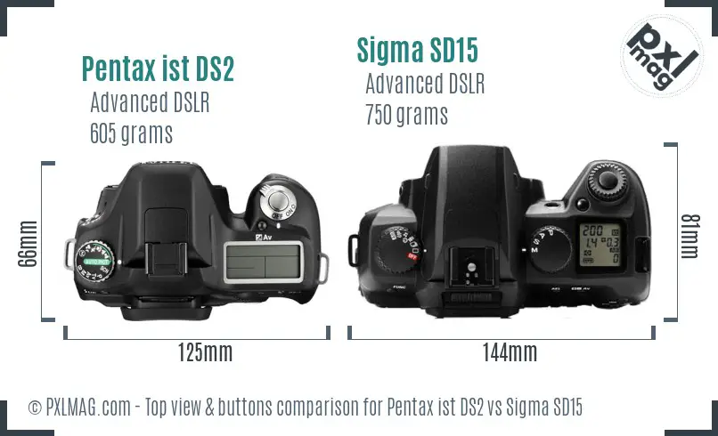 Pentax ist DS2 vs Sigma SD15 top view buttons comparison
