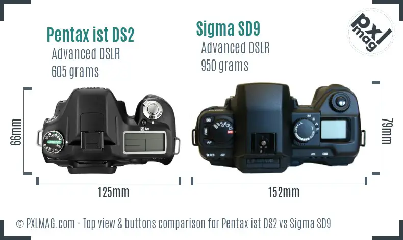 Pentax ist DS2 vs Sigma SD9 top view buttons comparison