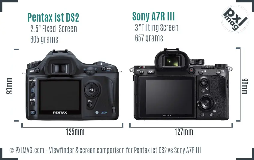 Pentax ist DS2 vs Sony A7R III Screen and Viewfinder comparison