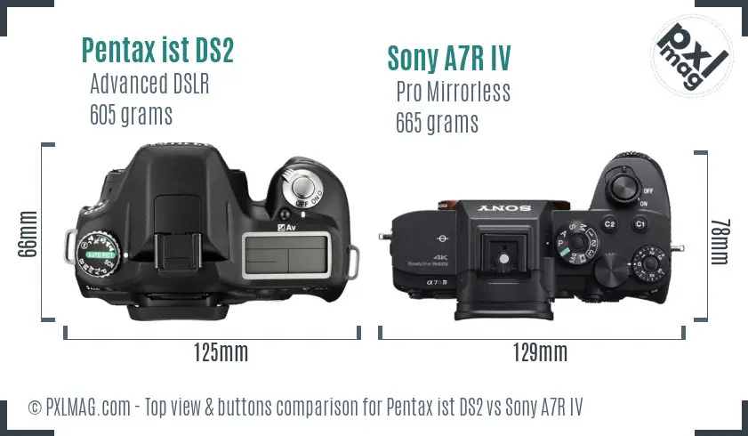 Pentax ist DS2 vs Sony A7R IV top view buttons comparison