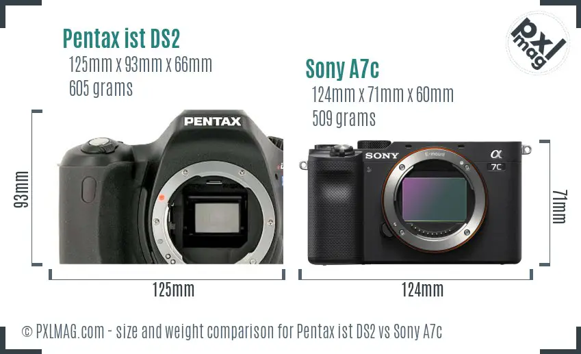 Pentax ist DS2 vs Sony A7c size comparison