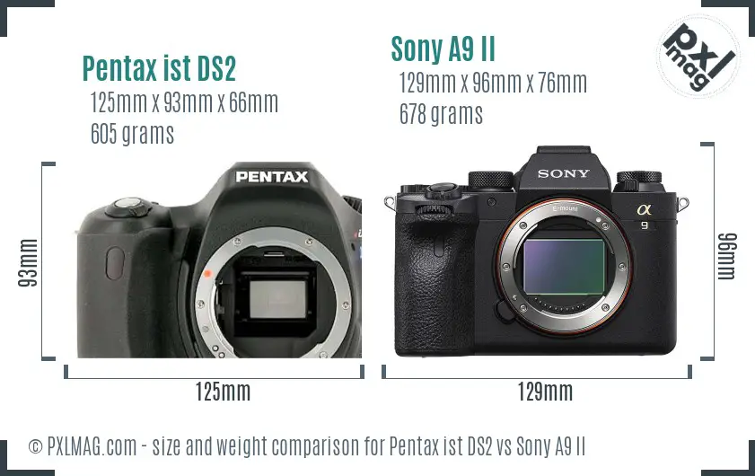Pentax ist DS2 vs Sony A9 II size comparison