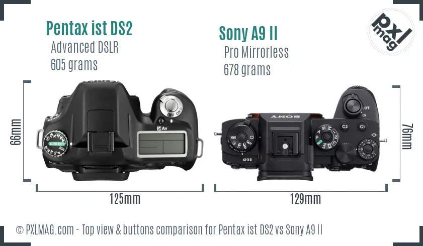 Pentax ist DS2 vs Sony A9 II top view buttons comparison