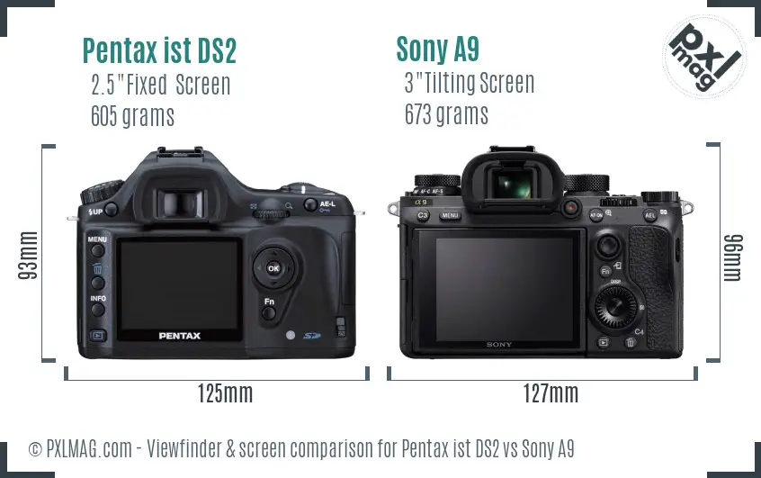 Pentax ist DS2 vs Sony A9 Screen and Viewfinder comparison
