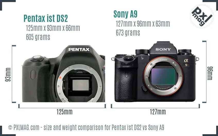 Pentax ist DS2 vs Sony A9 size comparison