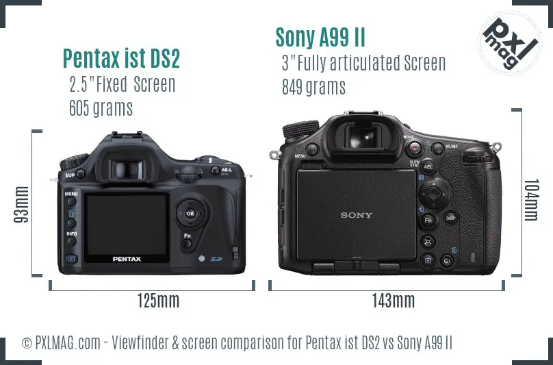Pentax ist DS2 vs Sony A99 II Screen and Viewfinder comparison