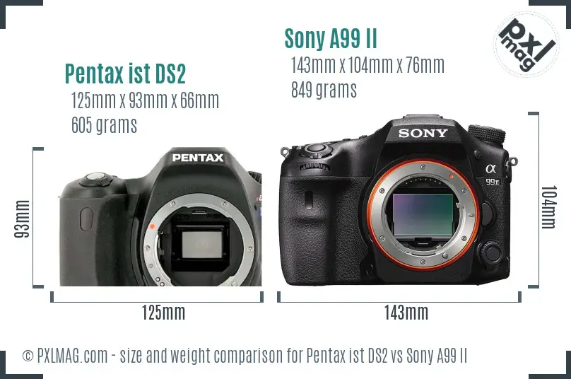Pentax ist DS2 vs Sony A99 II size comparison