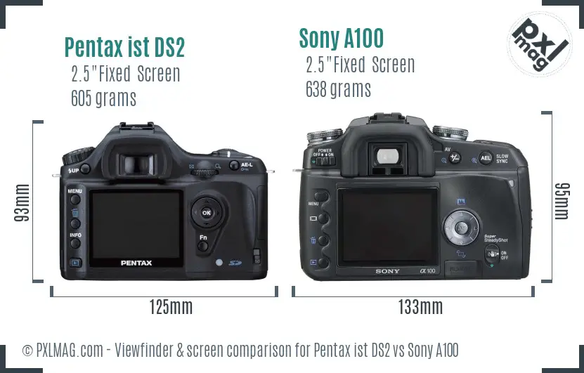 Pentax ist DS2 vs Sony A100 Screen and Viewfinder comparison Pentax ist DS2 vs Sony A100 Screen and Viewfinder comparison