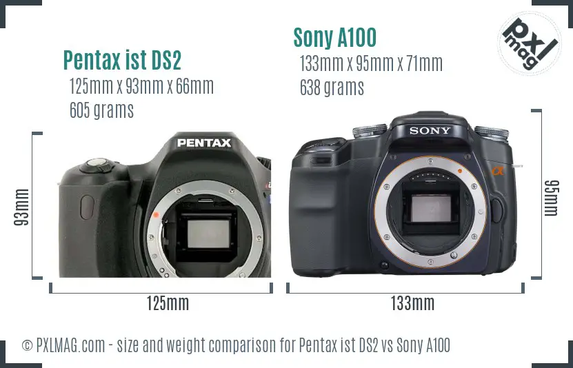 Pentax ist DS2 vs Sony A100 size comparison Pentax ist DS2 vs Sony A100 size comparison