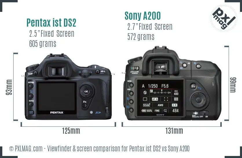 Pentax ist DS2 vs Sony A200 Screen and Viewfinder comparison