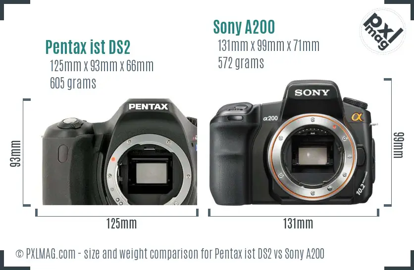 Pentax ist DS2 vs Sony A200 size comparison