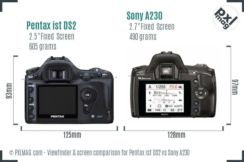 Pentax ist DS2 vs Sony A230 Screen and Viewfinder comparison Pentax ist DS2 vs Sony A230 Screen and Viewfinder comparison