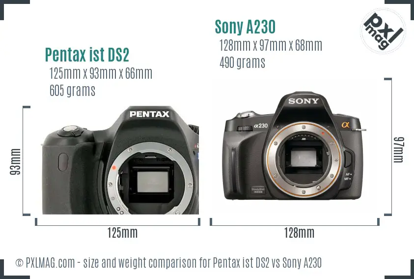 Pentax ist DS2 vs Sony A230 size comparison Pentax ist DS2 vs Sony A230 size comparison