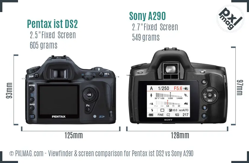 Pentax ist DS2 vs Sony A290 Screen and Viewfinder comparison