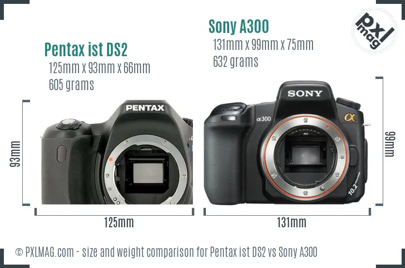 Pentax ist DS2 vs Sony A300 size comparison
