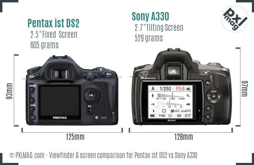 Pentax ist DS2 vs Sony A330 Screen and Viewfinder comparison