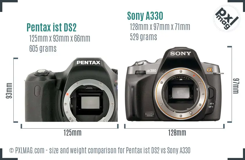 Pentax ist DS2 vs Sony A330 size comparison Pentax ist DS2 vs Sony A330 size comparison
