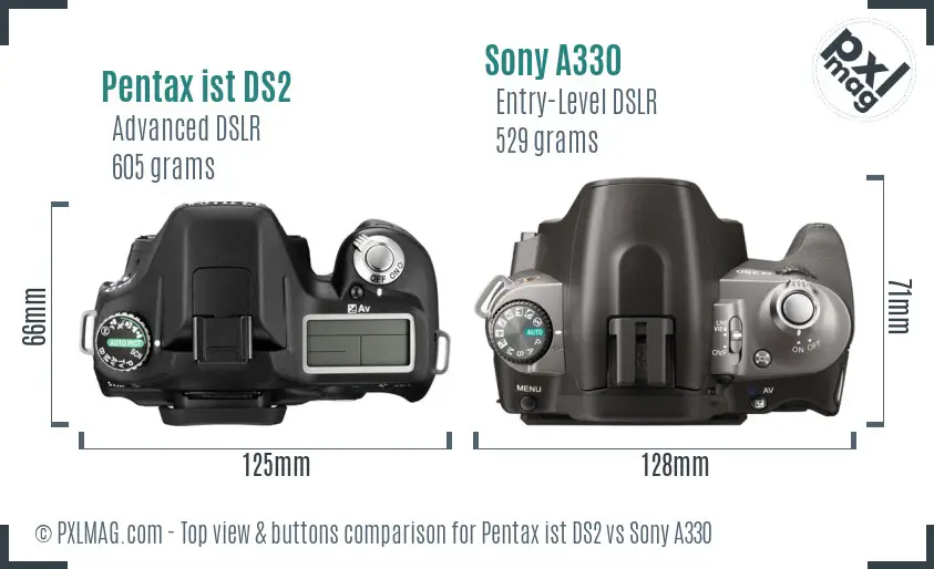 Pentax ist DS2 vs Sony A330 top view buttons comparison