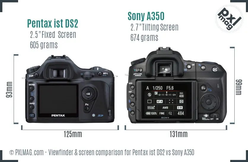 Pentax ist DS2 vs Sony A350 Screen and Viewfinder comparison Pentax ist DS2 vs Sony A350 Screen and Viewfinder comparison