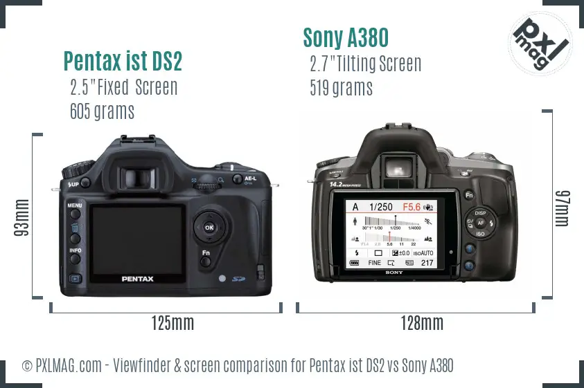 Pentax ist DS2 vs Sony A380 Screen and Viewfinder comparison