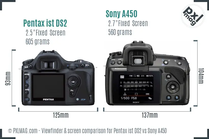 Pentax ist DS2 vs Sony A450 Screen and Viewfinder comparison