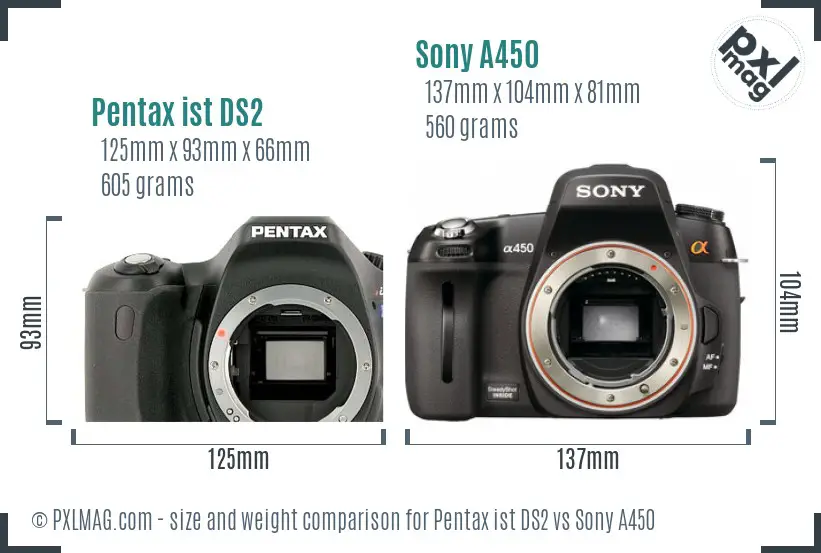 Pentax ist DS2 vs Sony A450 size comparison