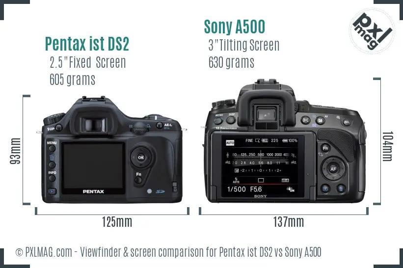 Pentax ist DS2 vs Sony A500 Screen and Viewfinder comparison