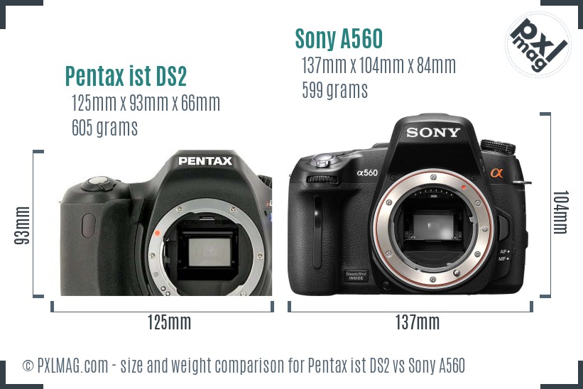 Pentax ist DS2 vs Sony A560 size comparison