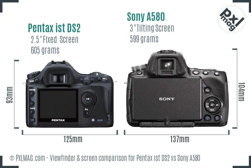 Pentax ist DS2 vs Sony A580 Screen and Viewfinder comparison