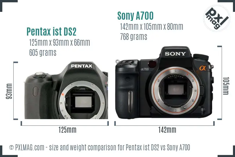 Pentax ist DS2 vs Sony A700 size comparison