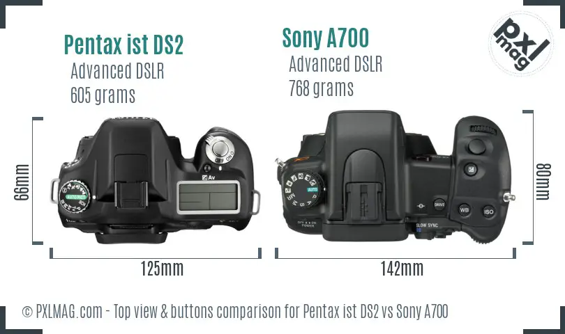 Pentax ist DS2 vs Sony A700 top view buttons comparison