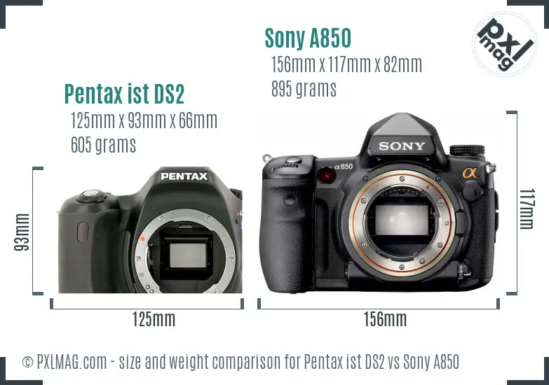 Pentax ist DS2 vs Sony A850 size comparison