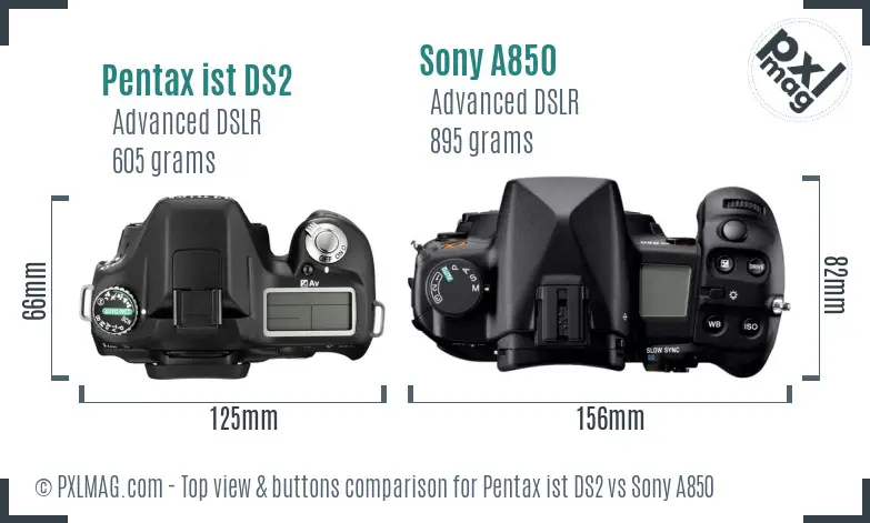 Pentax ist DS2 vs Sony A850 top view buttons comparison