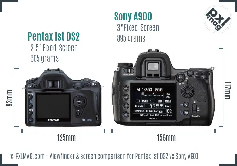 Pentax ist DS2 vs Sony A900 Screen and Viewfinder comparison