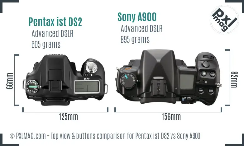 Pentax ist DS2 vs Sony A900 top view buttons comparison